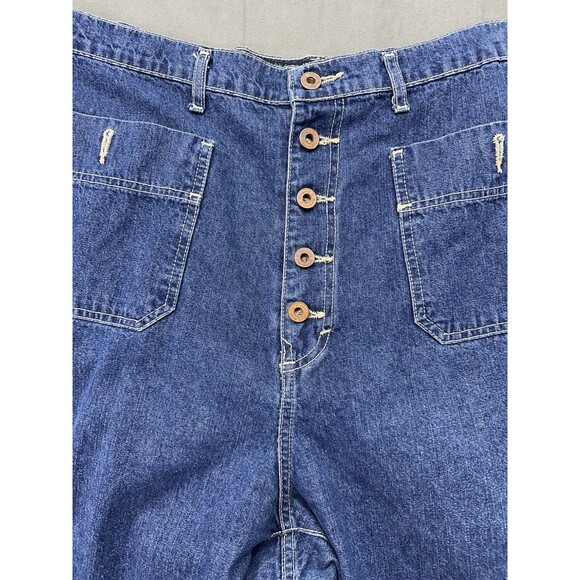 Nothing Jeans Womens 20 Blue Wide Flared Denim Y2K Button Fly Pockets Plus - Picture 3 of 12